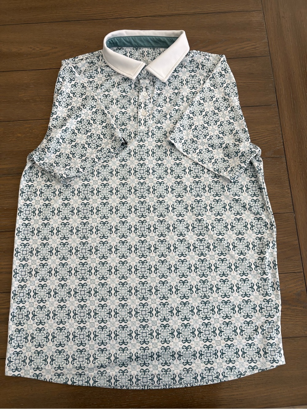 Swannies Men's Polo Shirt in White with Teal Print Size XL - Picture 2 of 5